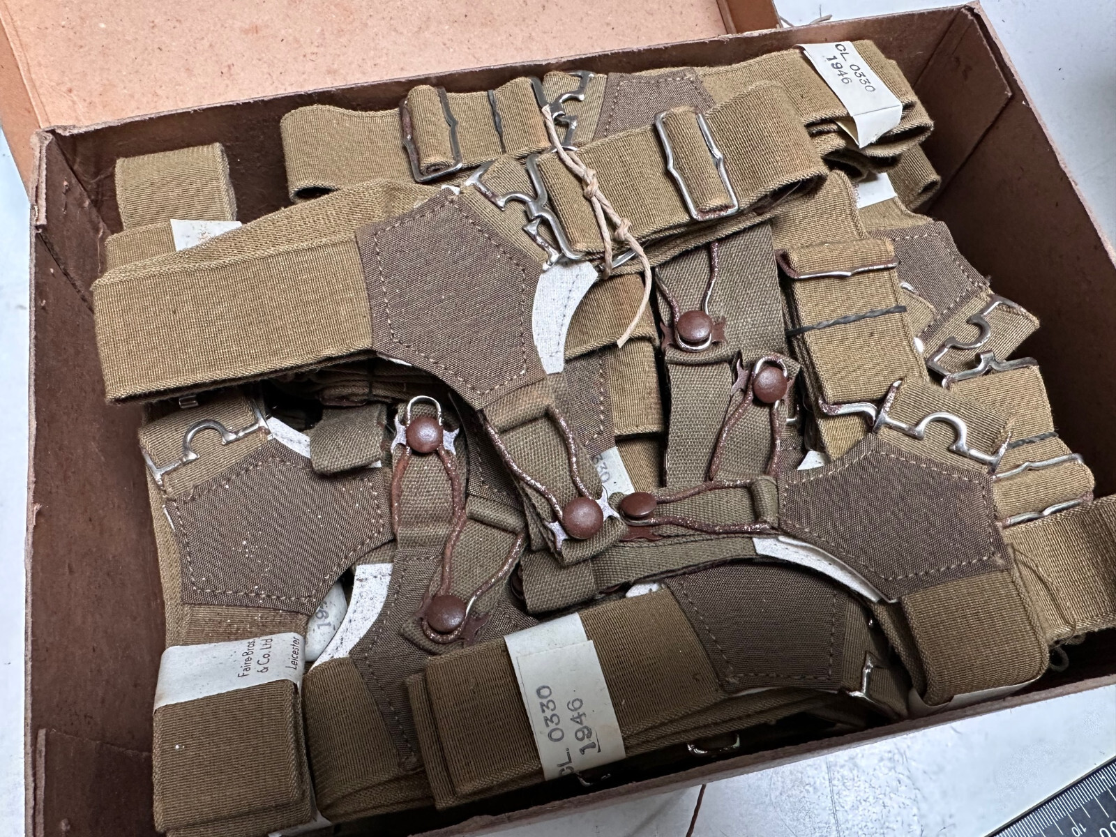 Original British Army WD Marked WW2 Pattern Sock Suspenders - Unissued from Box
