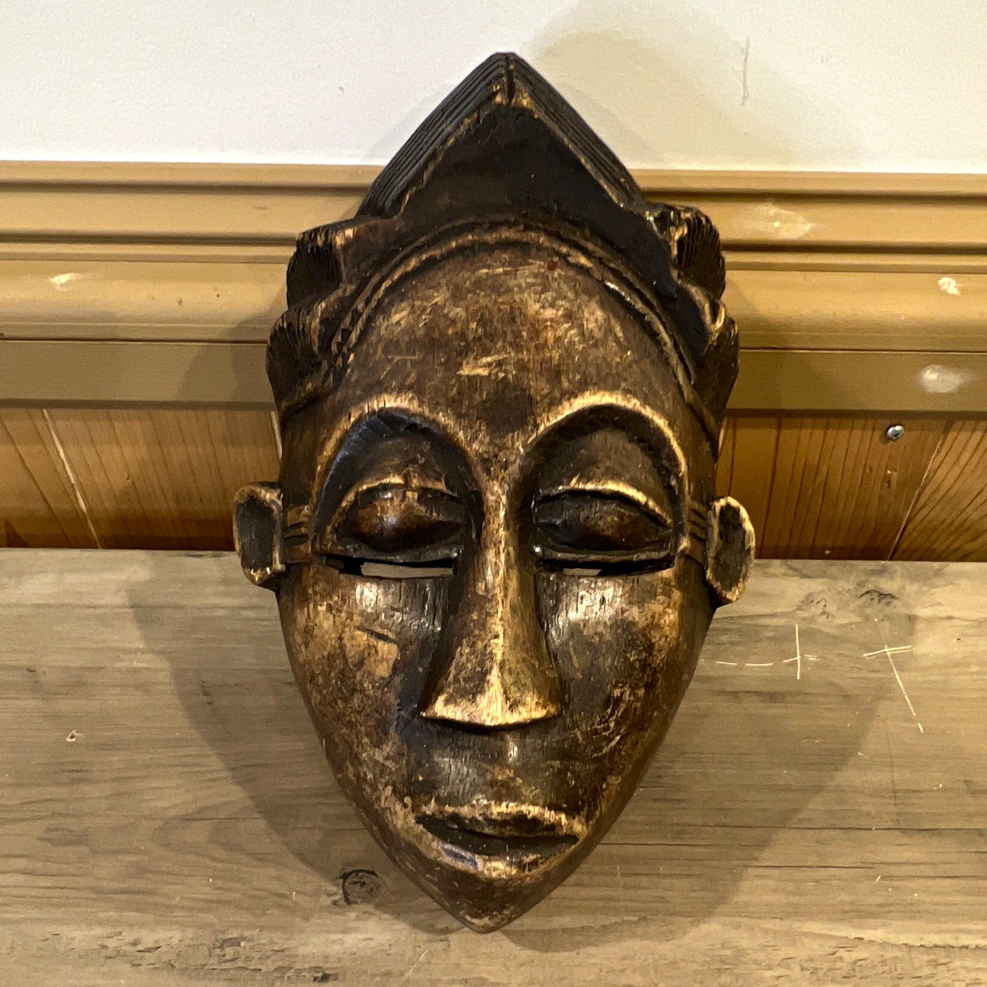 Vintage African Baule Mask Hand Carved Wood Tribal Art Wall Hanging Decor 11\