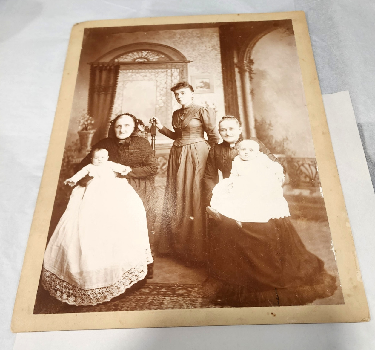 Antique 1890s Victorian Family Portrait Photo 14x11 Large Sepia Women Infants 