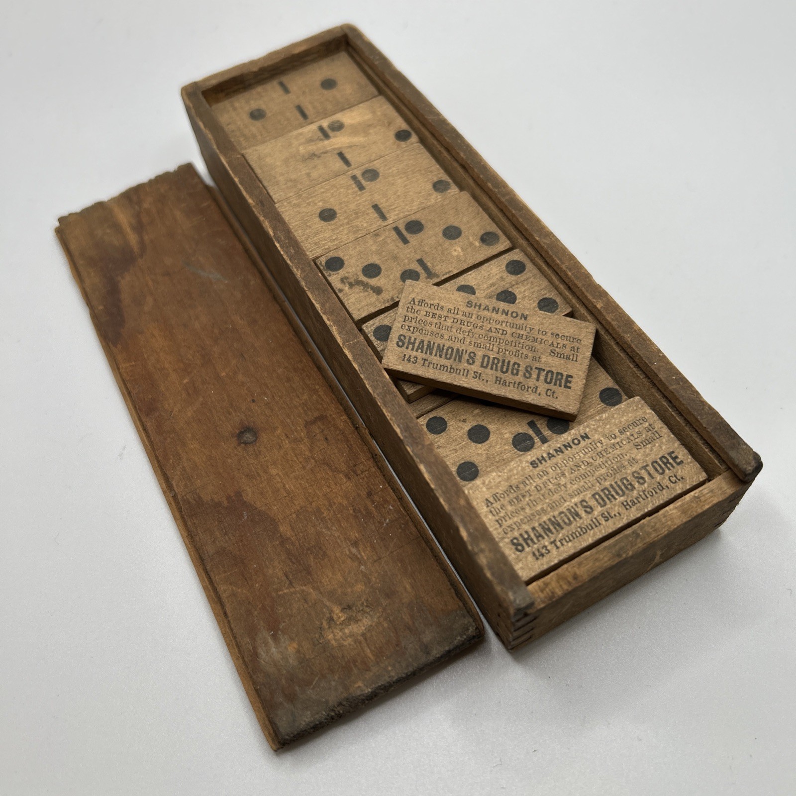 Advertising Domino Game Set From Shannon’s Drug Store Hartford, CT