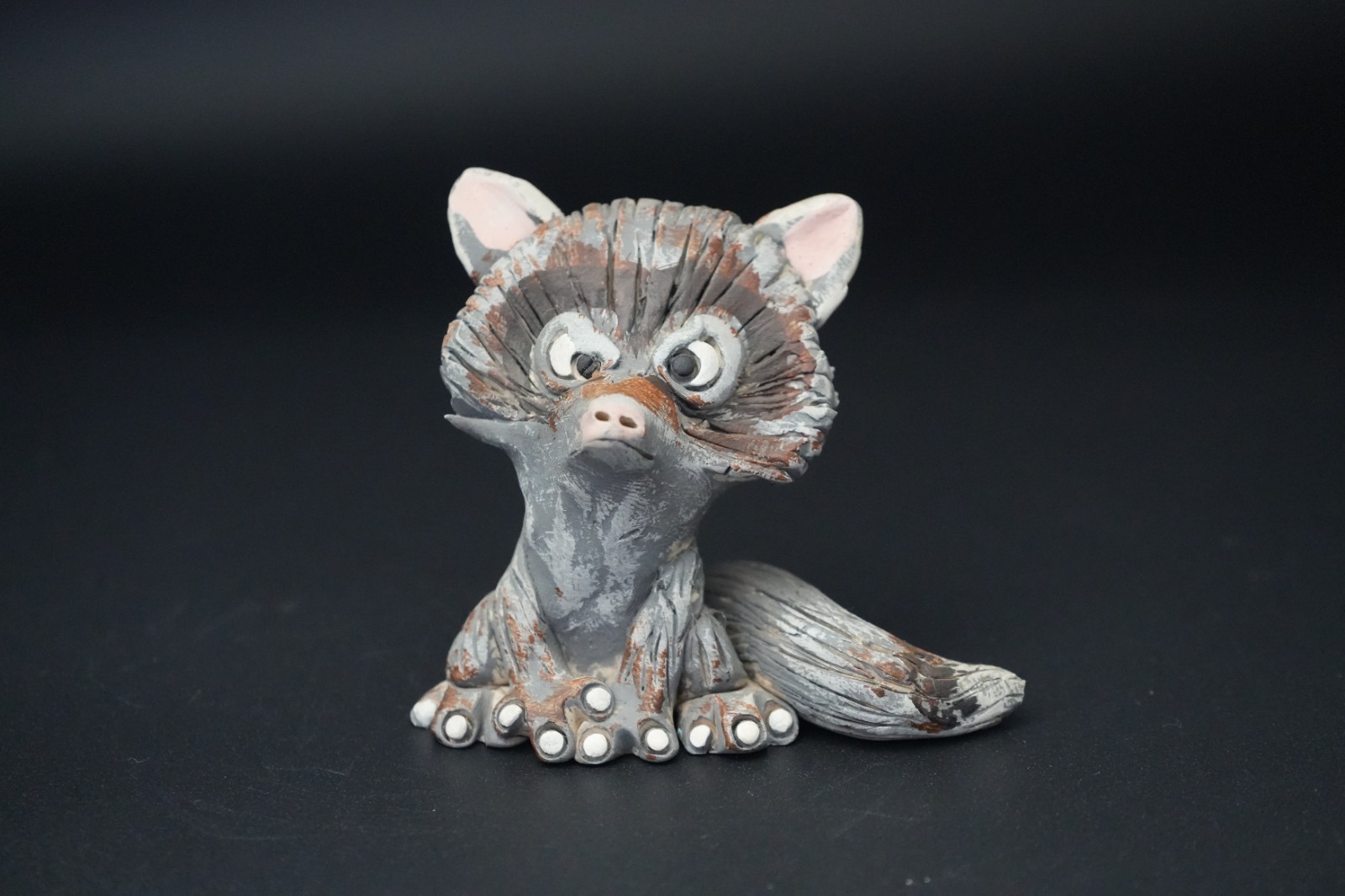 Studio Pottery Raccoon Figurine Handcrafted Clay Woodland Animal Sculpture Art