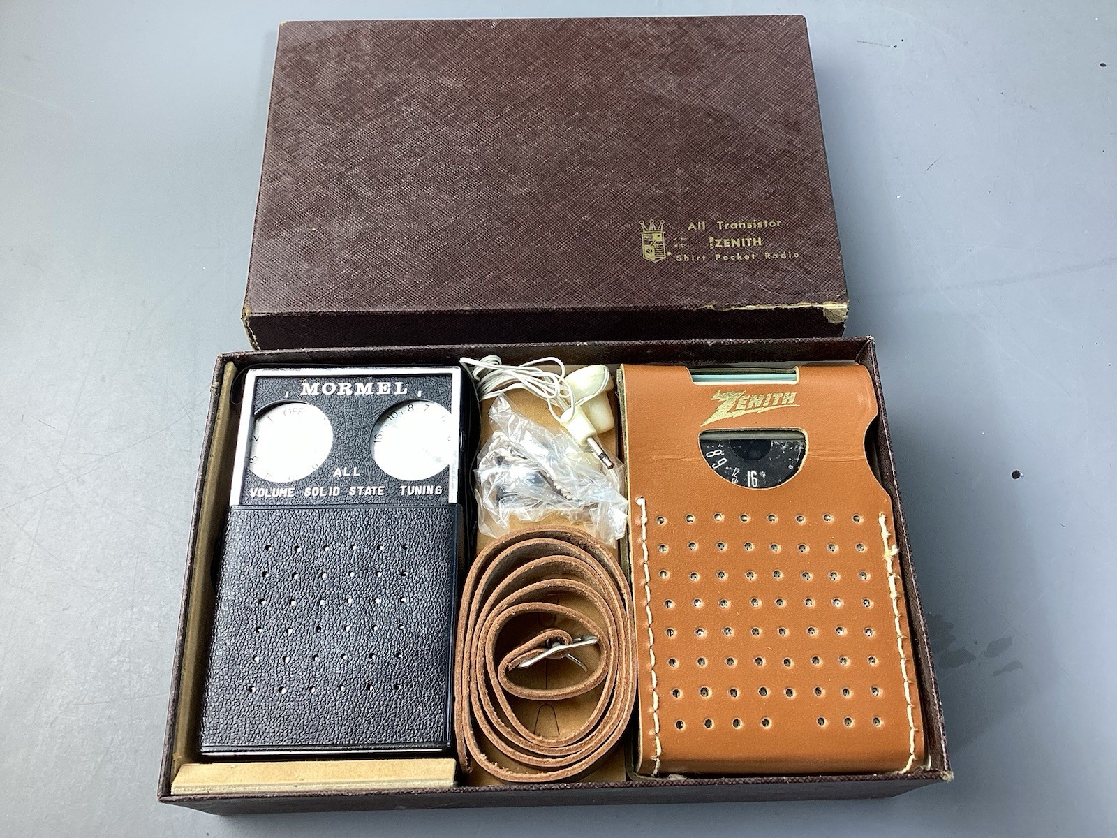 Vintage Zenith Royal 50 & Mormel Pocket Transistor Radios Original Box
