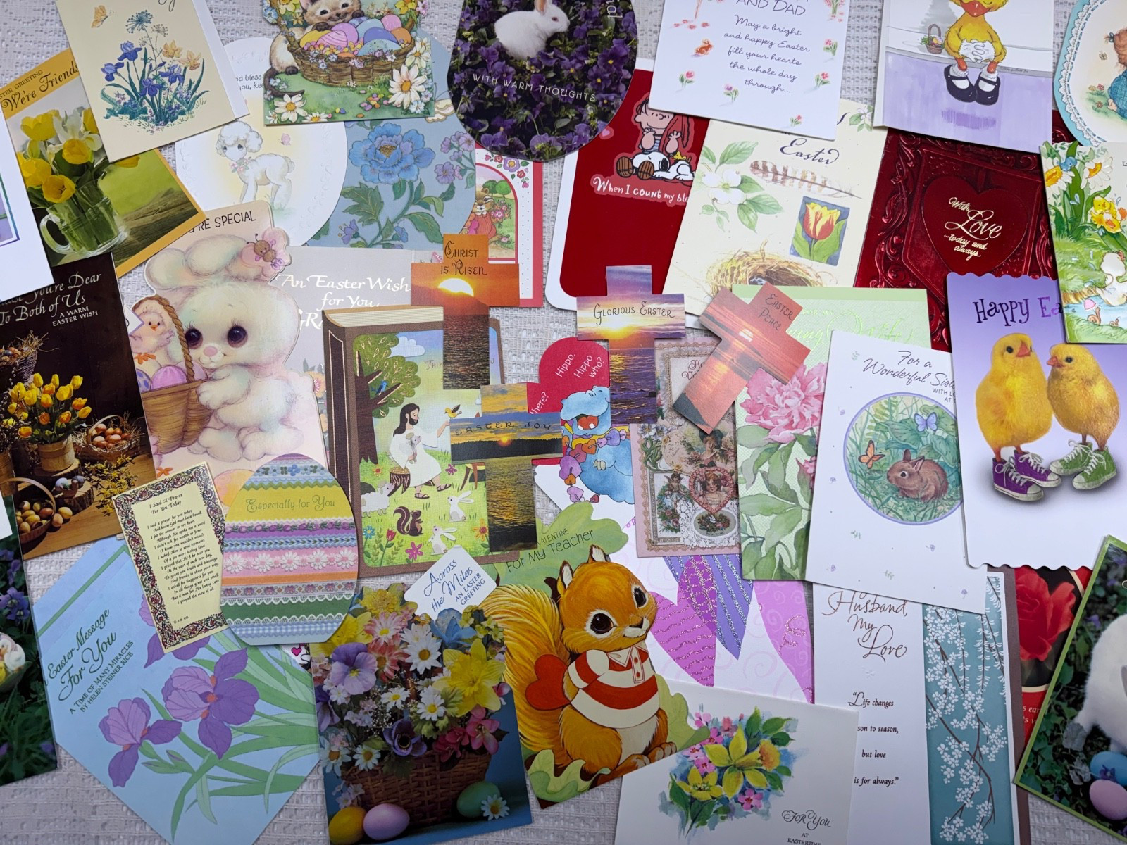 Vtg 42 pc Lot cards/fronts Crafts Ephemera Easter Valentines Egg Stickers Hearts