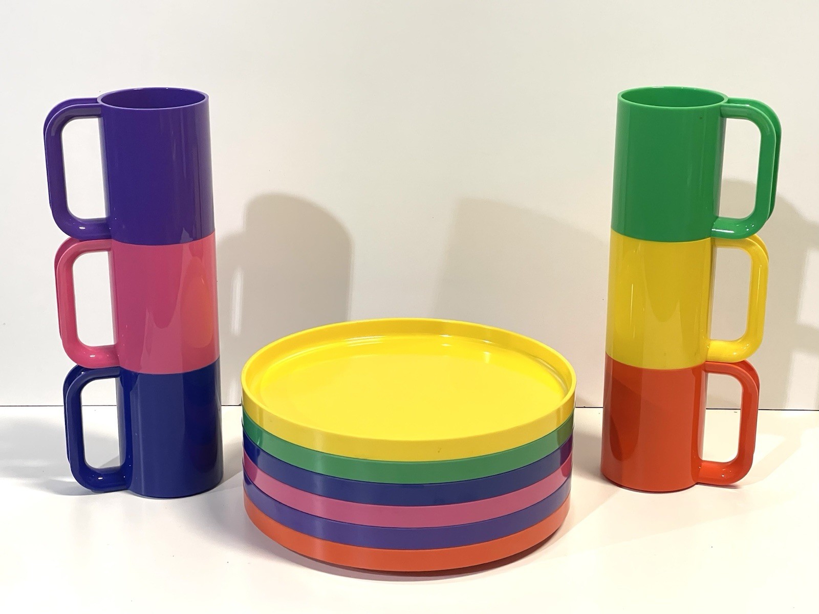 Vintage Heller Rainbow Max Set Of Six Plates And Mugs Massimo Vignelli #1