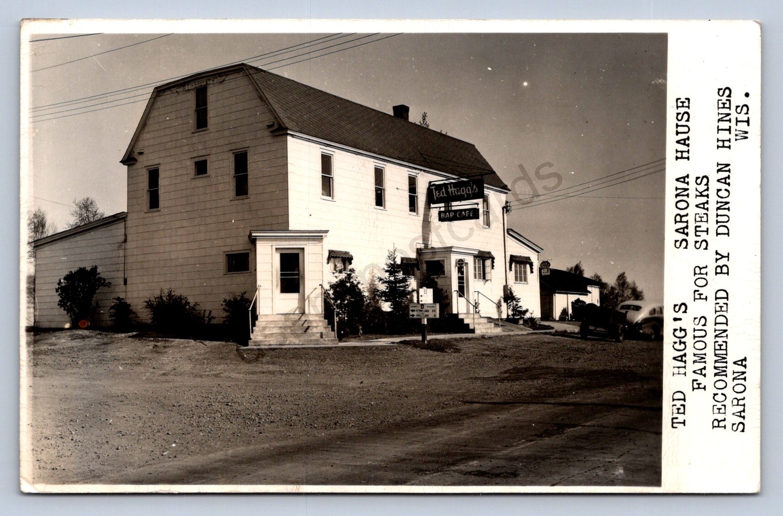 J90/ Sarona Wisconsin RPPC Postcard c40-50s Ted Hagg\'s Steak Restaurant 298