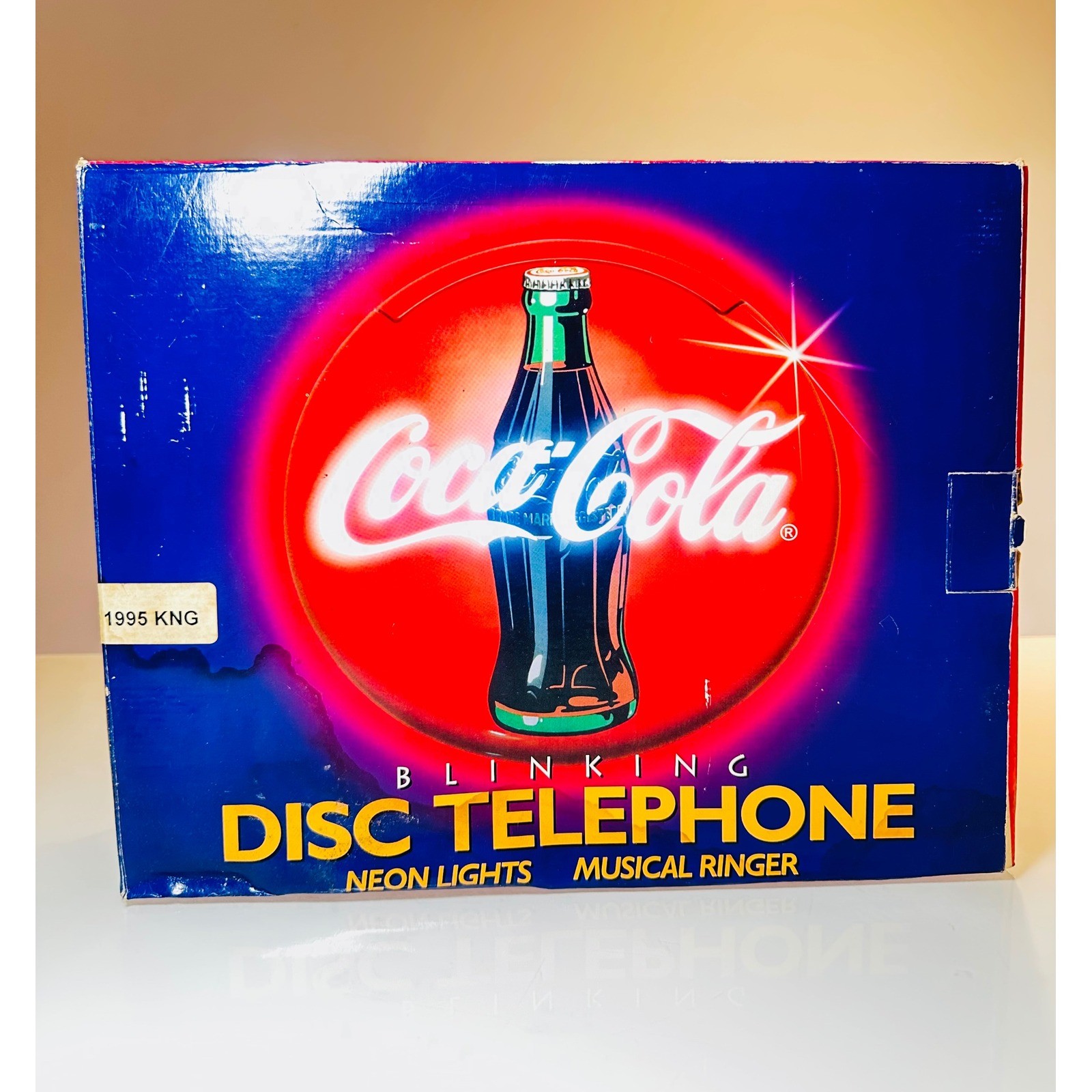 Vintage 1995 Coca-Cola Blinking Disc Telephone Neon Lights Musical Ringer Boxed