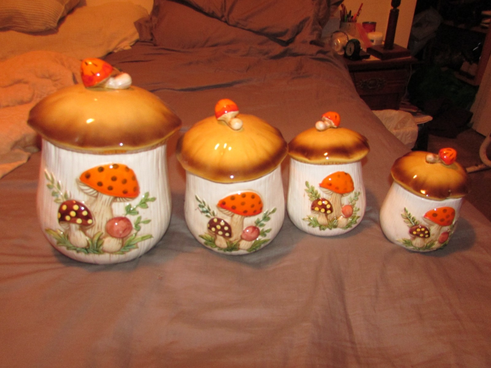 Vtg Merry Mushroom Set of 4 Canister w/Lids Sears & Roebuck 1978 Japan CLEAN