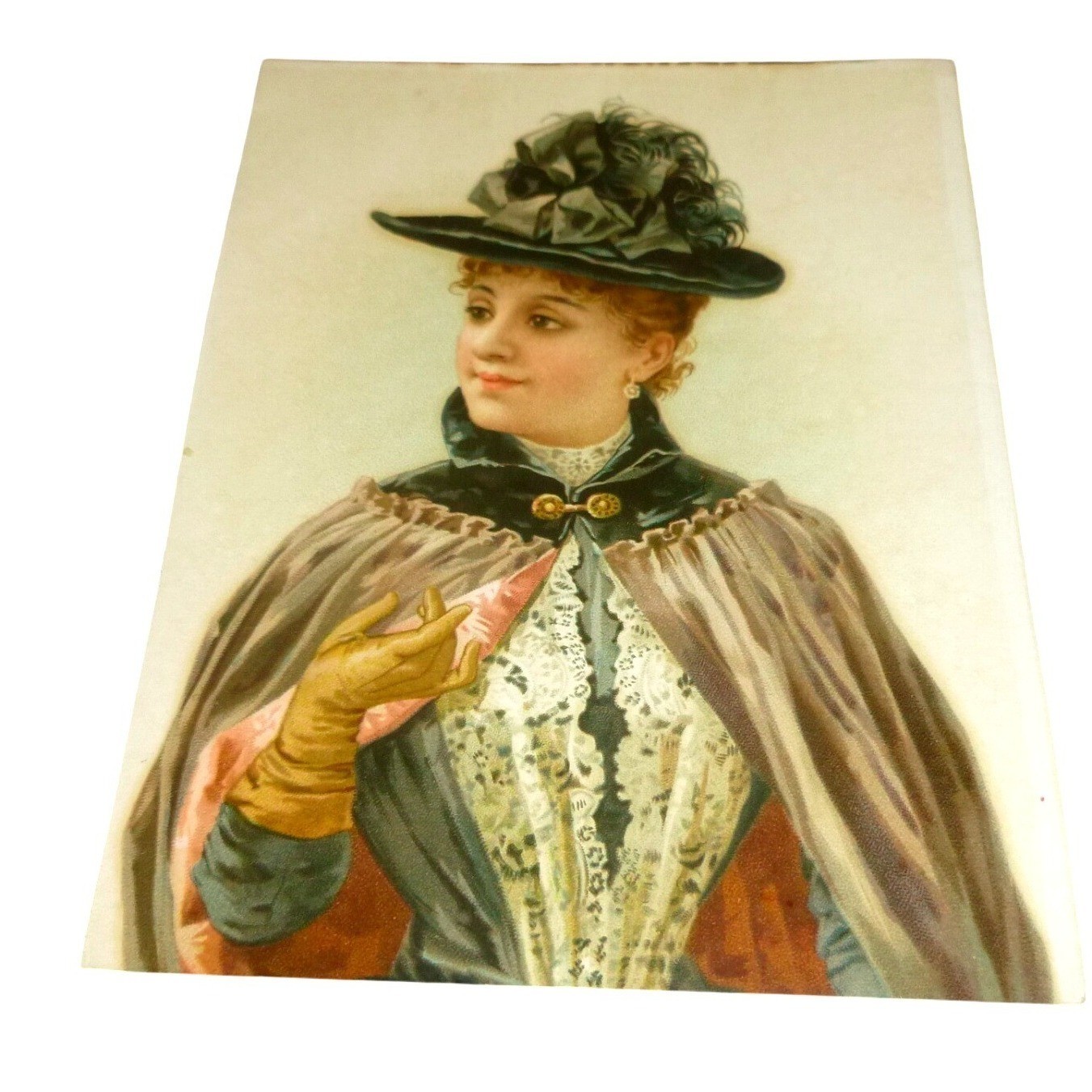 Antique Victorian Woman Portrait Print Gilded Age Fashion Lace Hat 4x5.5\