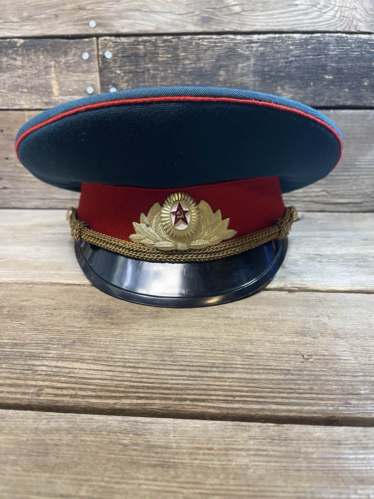 VINTAGE SOVIET UNION RED ARMY PARADE DRESS OFFICER VISOR CAP AUTHENTIC