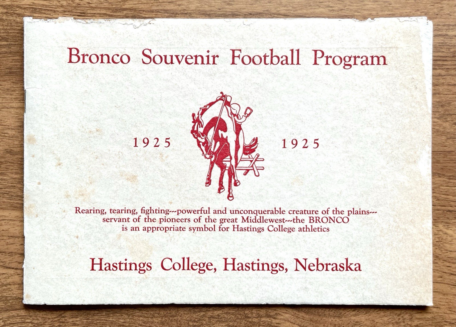RARE 1925 HASTINGS COLLEGE, NE- FOOTBALL PROGRAM, 36 PGS, NEW STADIUM & GYM