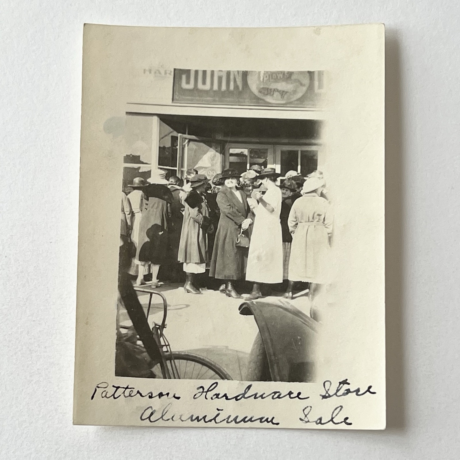 Antique Group Snapshot Photograph Women Outside Store Patterson Hardware Sale