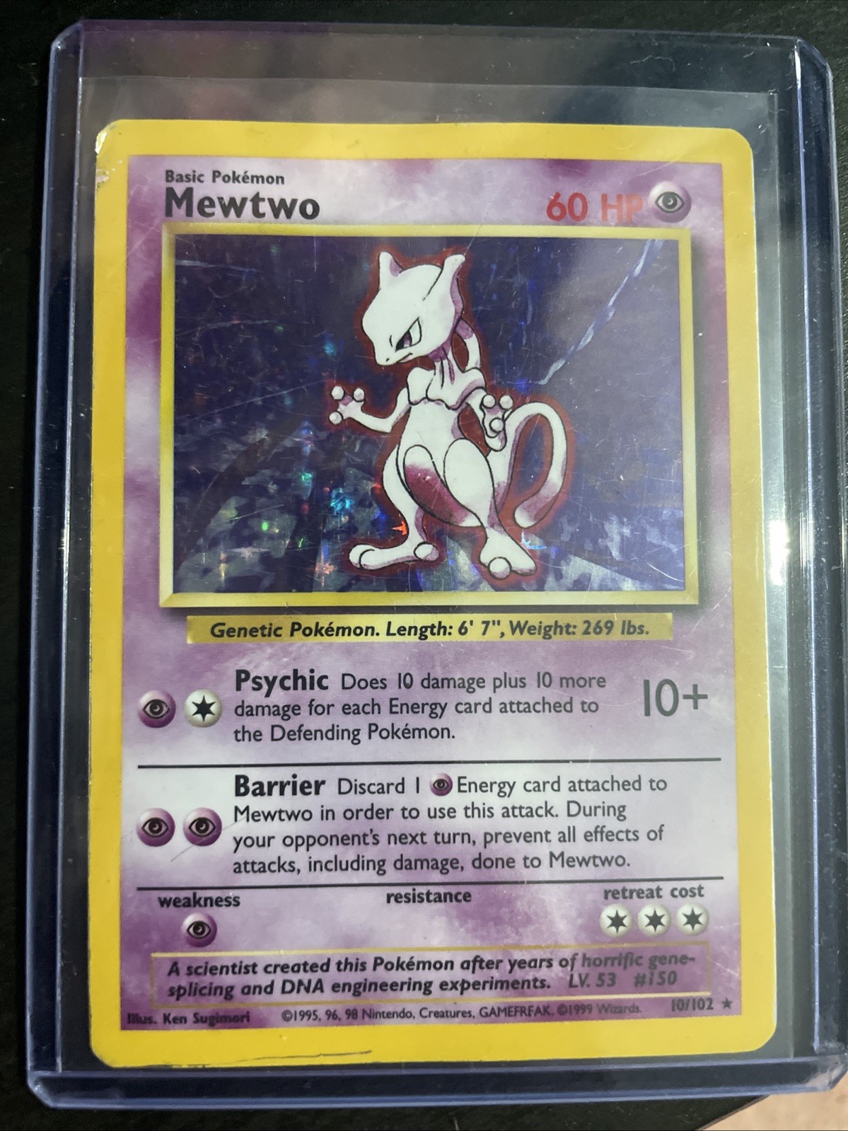 Pokemon Mewtwo Holo Rare Base Set Card 10/102 WOTC, LP/MP 1999