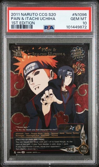 PSA 10 Pain & Itachi Uchiha N-1096 Naruto CCG 1st Edition Bandai Vintage Grail