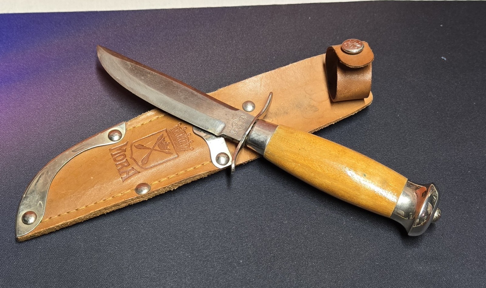 Vintage K.J.Eriksson Mora Sweden Birch Handle Fixed Blade Knife & Sheath 