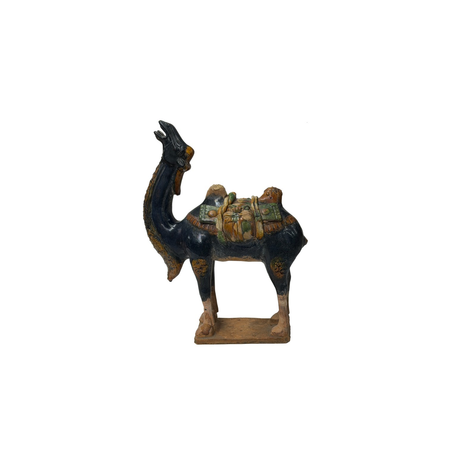 Oriental Ceramic Sancai Dark Blue Brown Beige Fengshui Art Camel Figure GB882