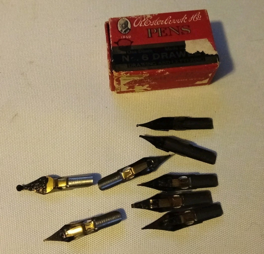Vintage R. Esterbrook Co. No.6 Drawlet Pen Nibs In Box With 8 Nibs