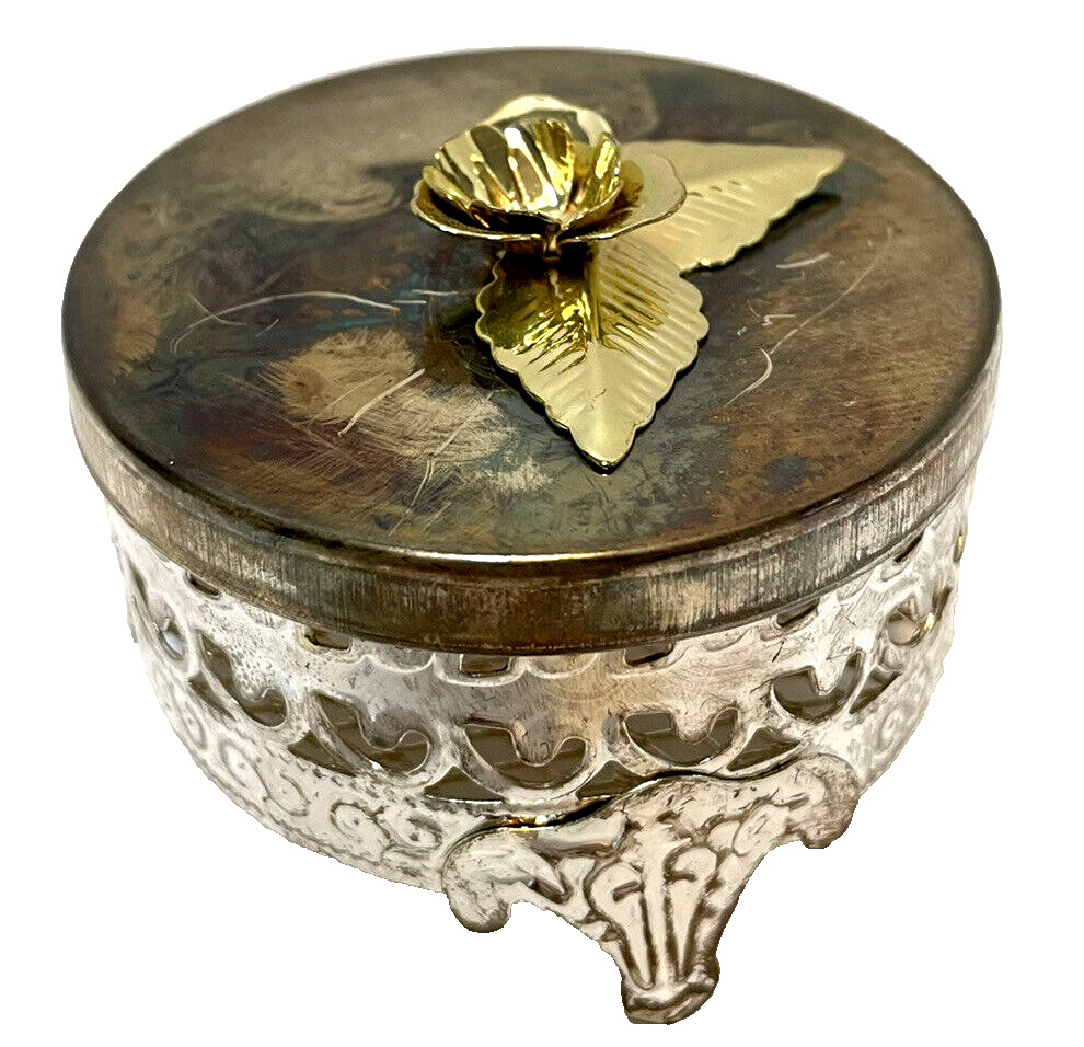 VTG Davco Silver Co Keepsake Box 2.5 in Round Filagree Trinket Box 2.5 in