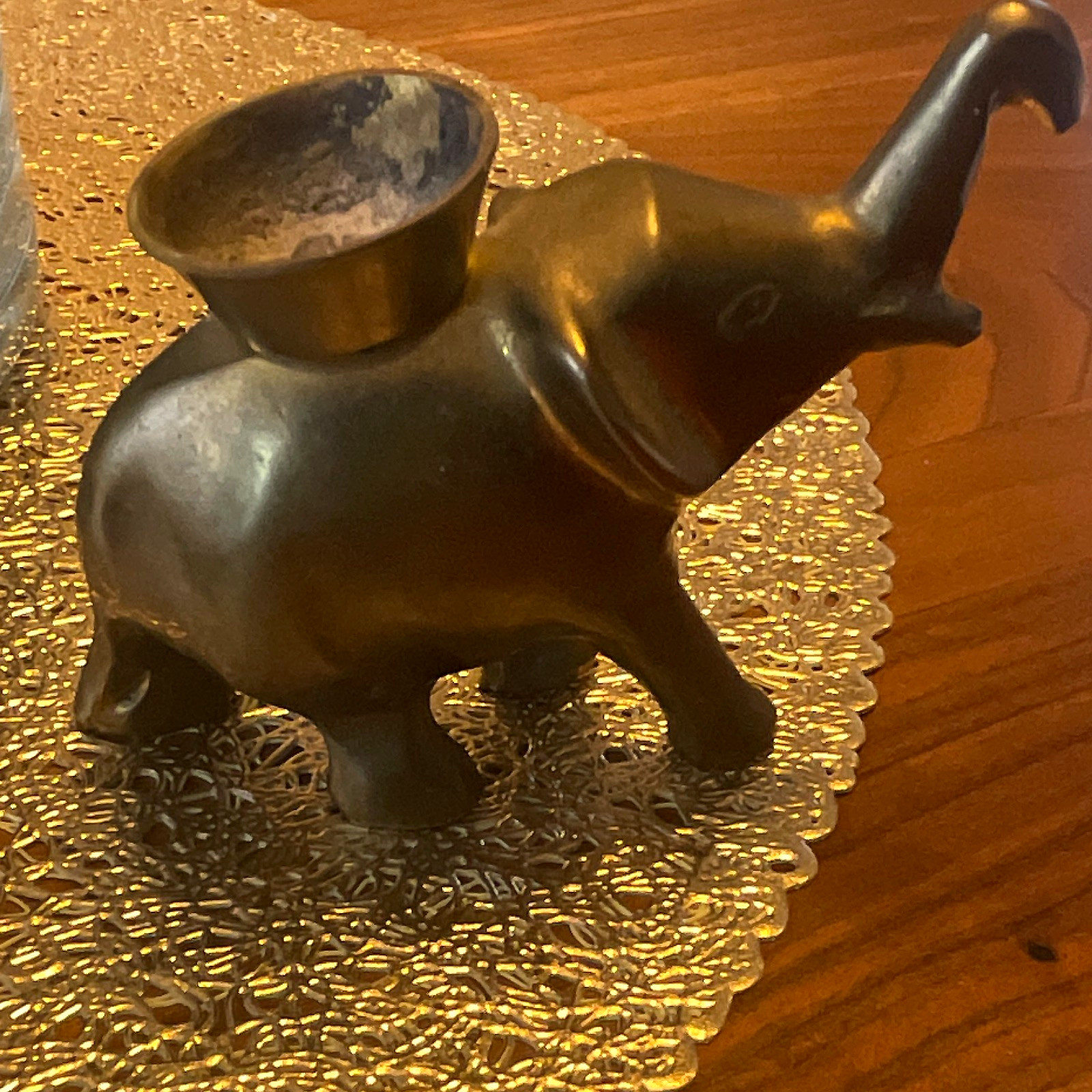 Metal Brass Elephant Figurine with Bowl Decorative Collectible Home Decor