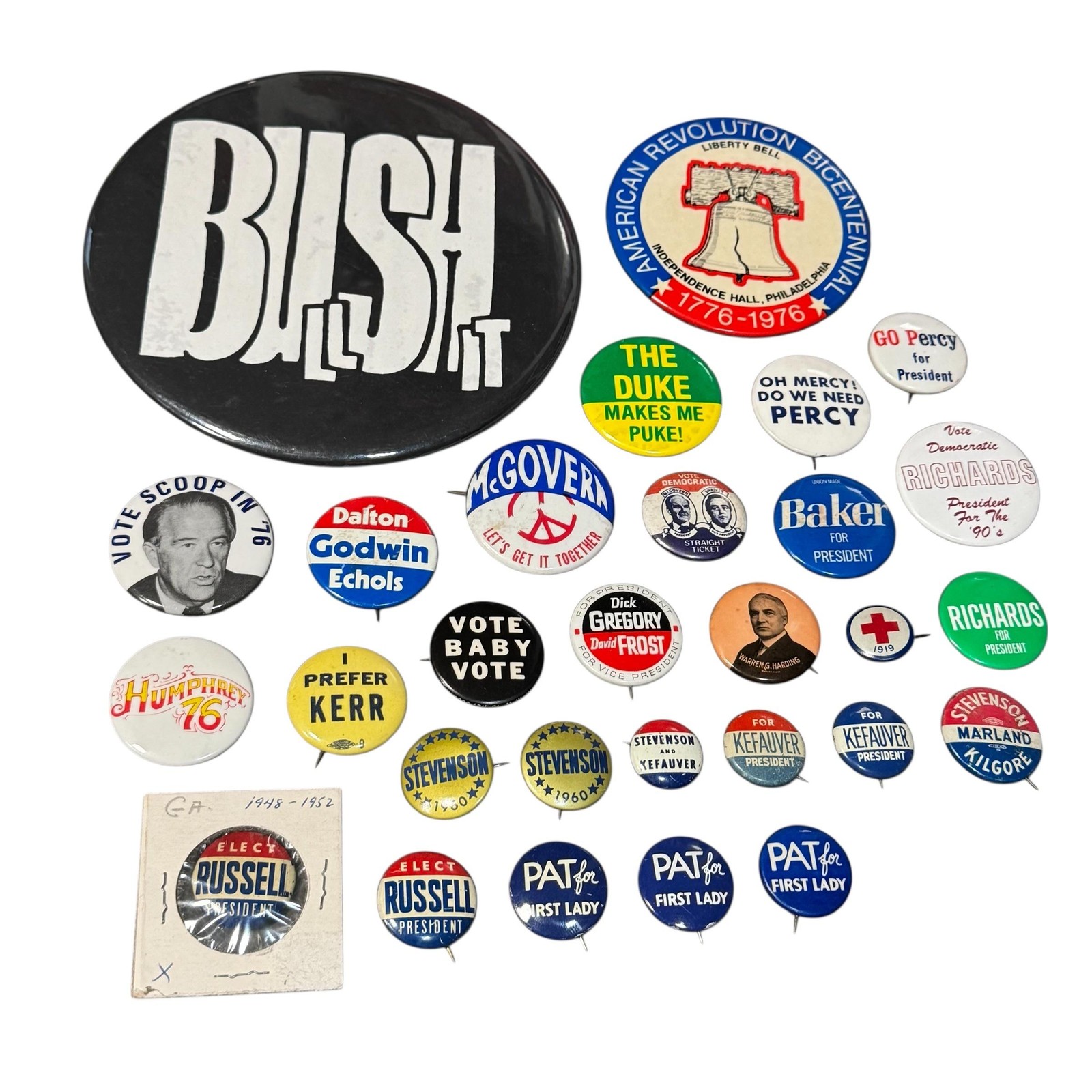 Vintage Political Campaign Pinback Buttons Lot 29 Bush Duke Percy Pat & More
