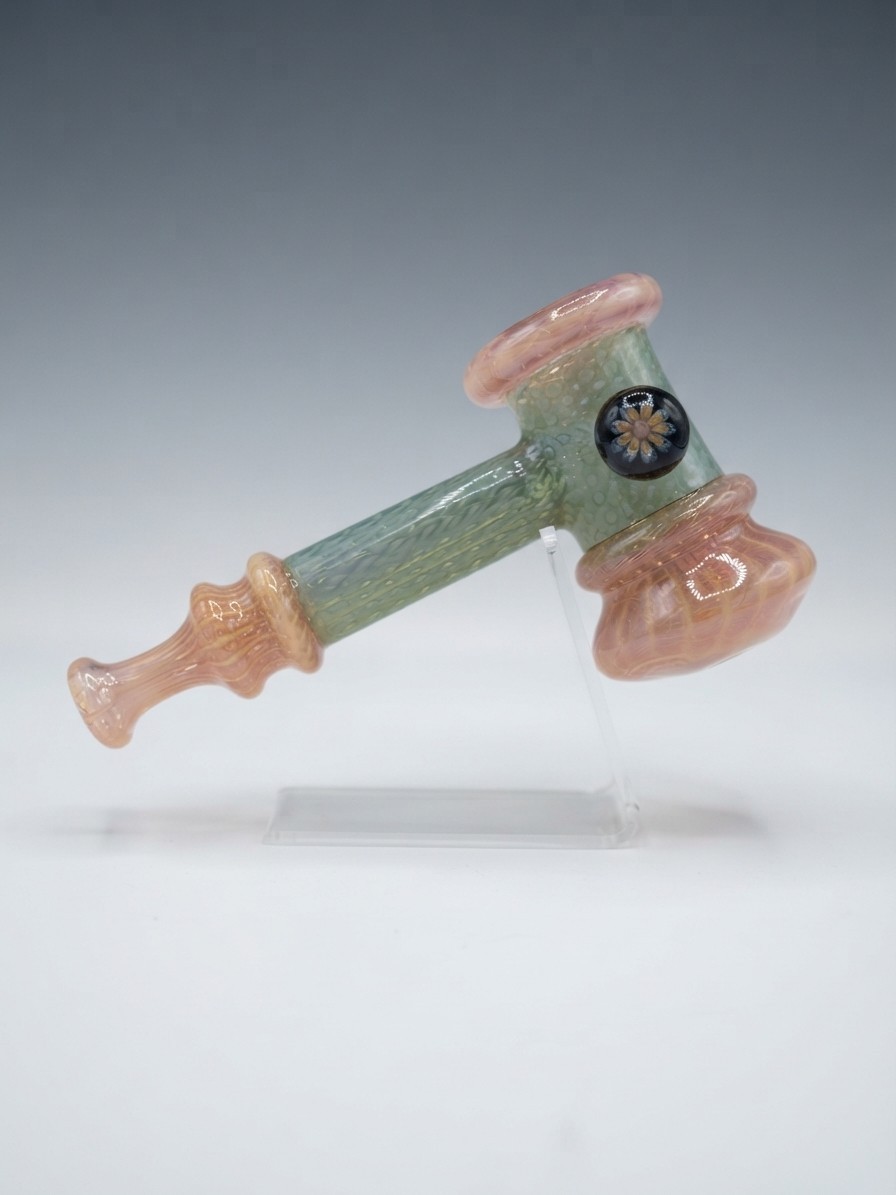 🔥 Stunning Custom-Made Hammer Glass Bubbler– Color-Changing Marble Opal