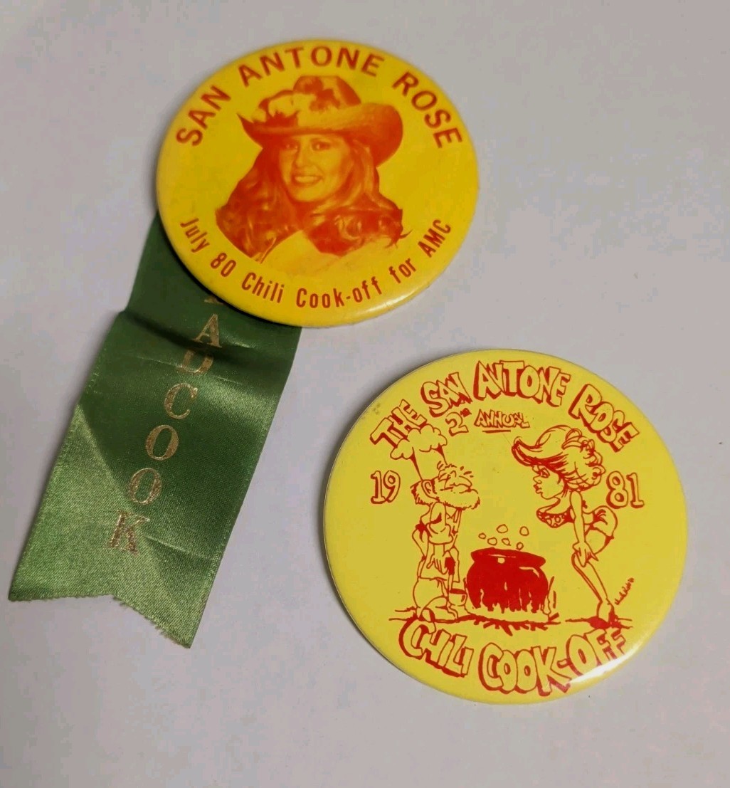 1980 Vintage San Antone Texas Rose Chili Cook off 1st/2nd Annual Pinbacks AMC 