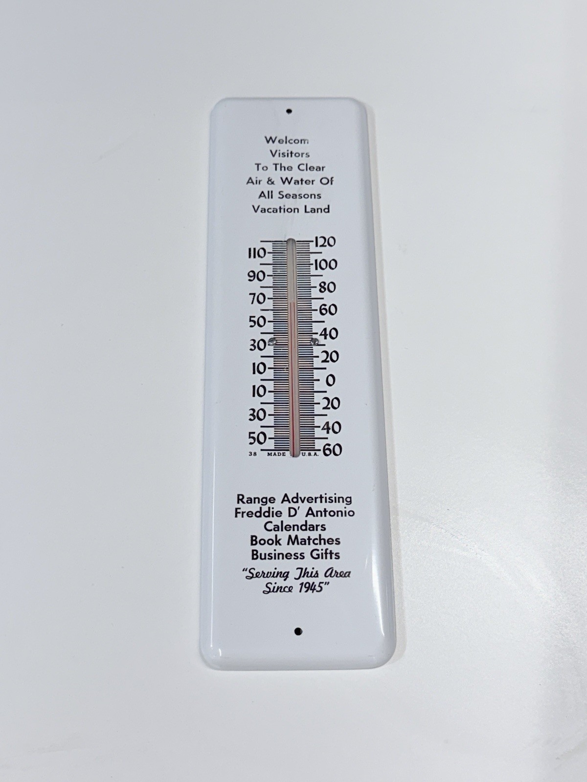 VTG ALL SEASONS VACATION LAND SPECULATOR NY ADVERT SALESMAN SAMPLE THERMOMETER