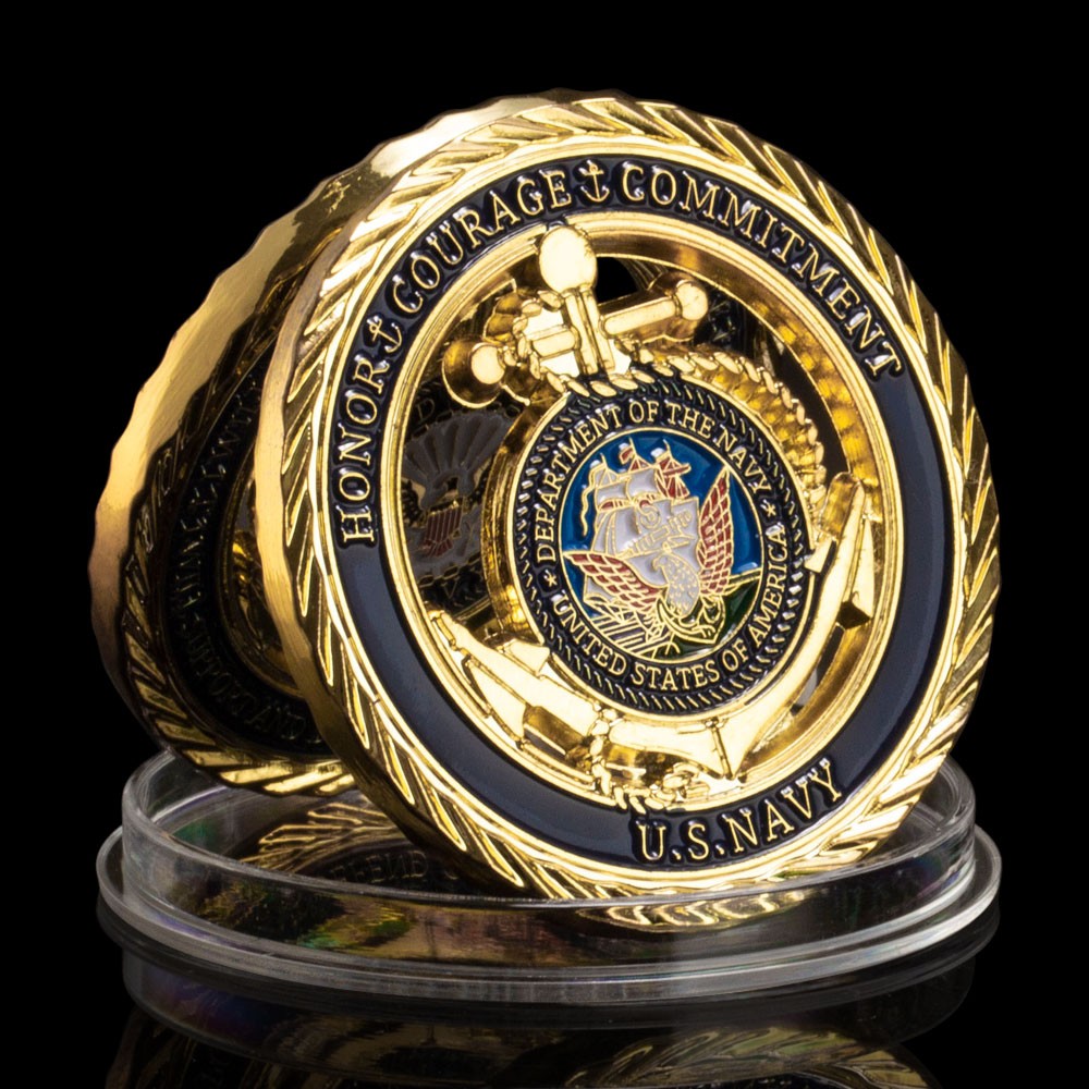 Navy Hollow Emblem Gold Core Values Military Challenge Coin