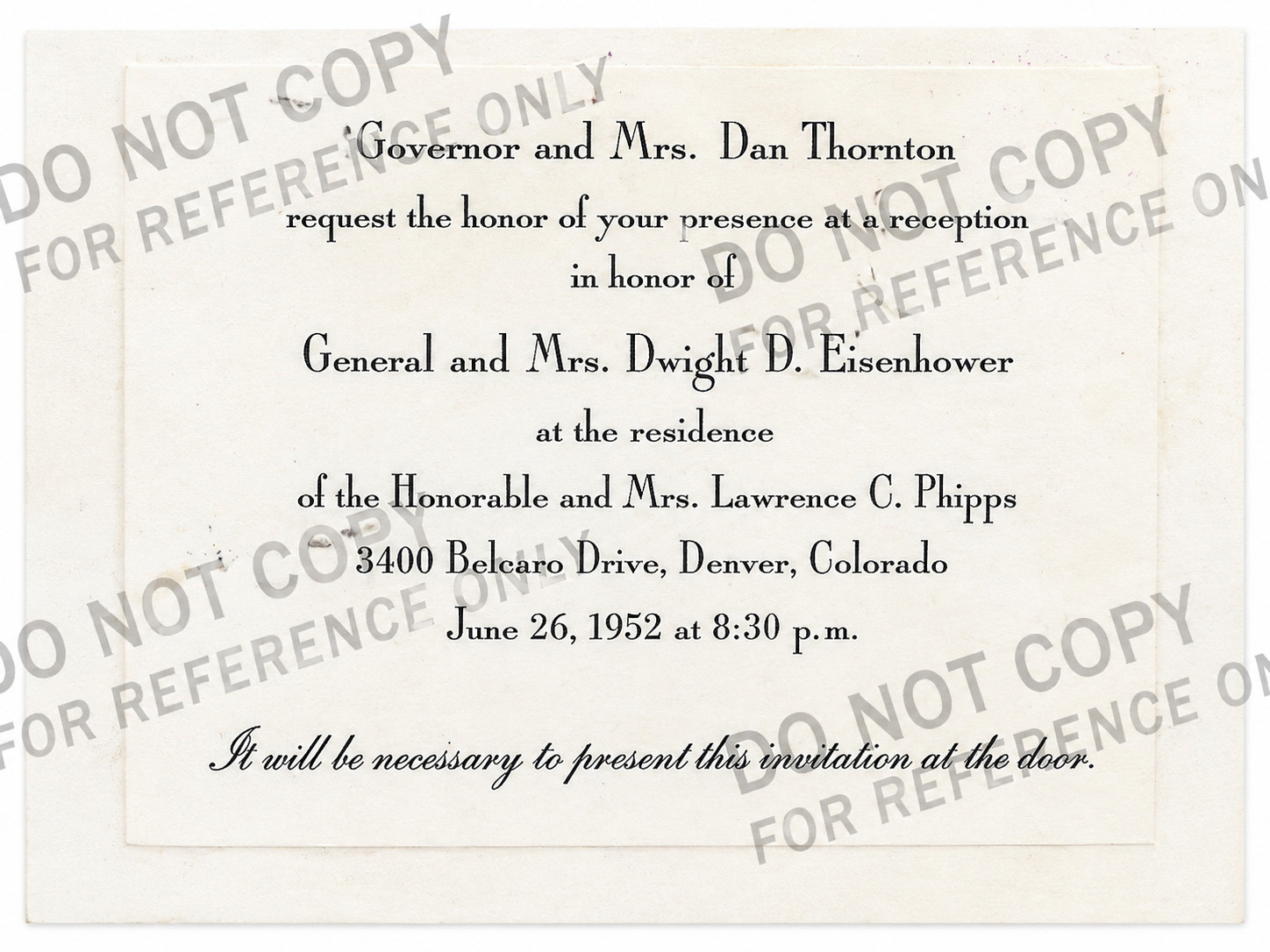 1952-Dwight D Eisenhower-Reception Invitation-Phipps-Denver CO-Gov Dan Thornton