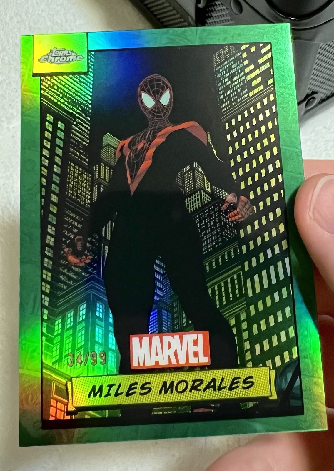 2024 Topps chrome Marvel Miles Morales 34/99 GREEN Refractor #81