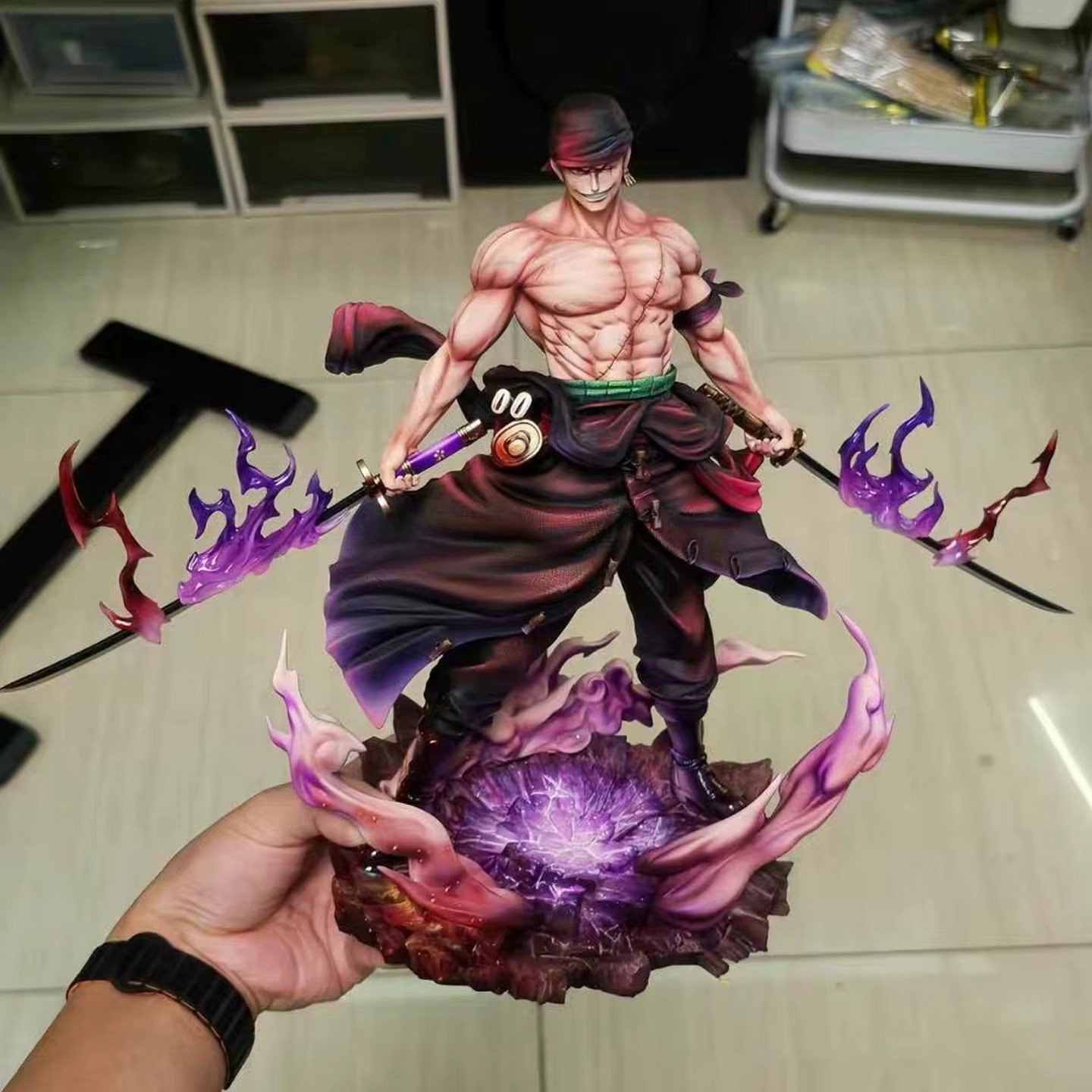 28cm One Piece Roronoa Zoro Anime GK Figure Statue Purple Haki Effect Collection