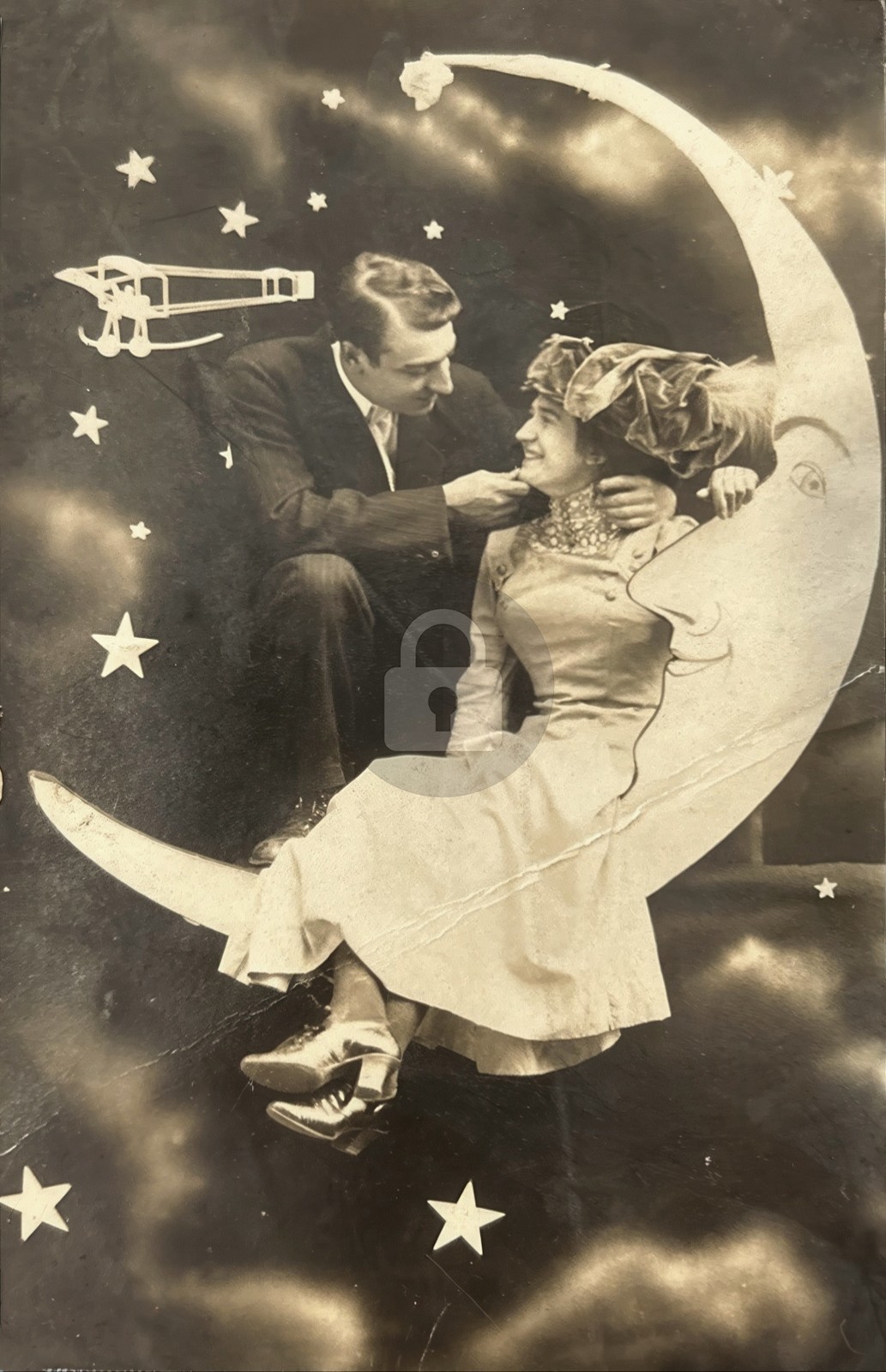 Arcade Fantasy Paper Moon Couple in Sunday Best RPPC Photo Postcard COPY