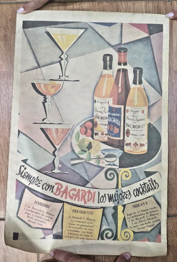 ADVERTISING ART PAPER BACARDI RUM SANTIAGO POSTER BANNER BAR DECORATIVE 1940s
