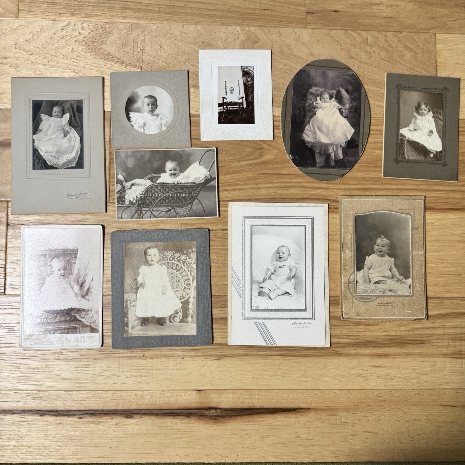 10 Antique Photographs Cabinet Cards Children Babies Genealogy Americana 1900s