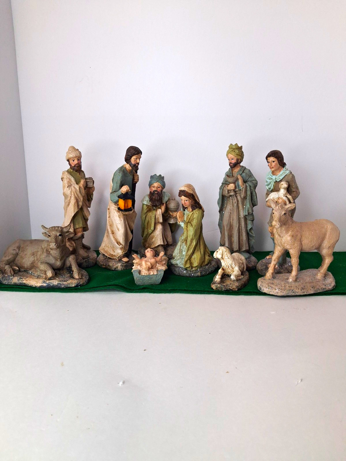 Hand-Painted Resin Nativity Set 10pc Multicolor, Mary, Joseph, Jesus, Wise Men.