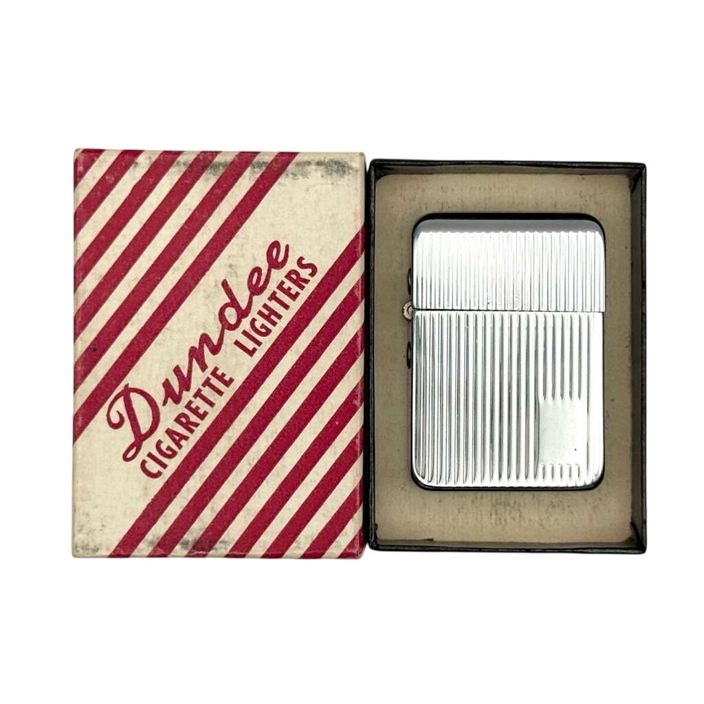Vintage Dundee Berkeley Ribbed Chrome Windproof Pocket Lighter USA Original Box