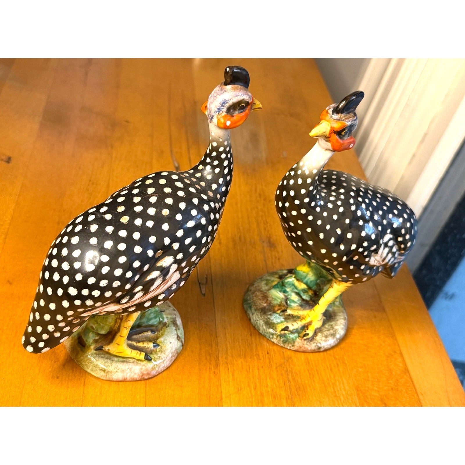 Vintage Signed Pair Ugo Zaccagnini Guinea Fowl Game Hen Figurines Hand Painted