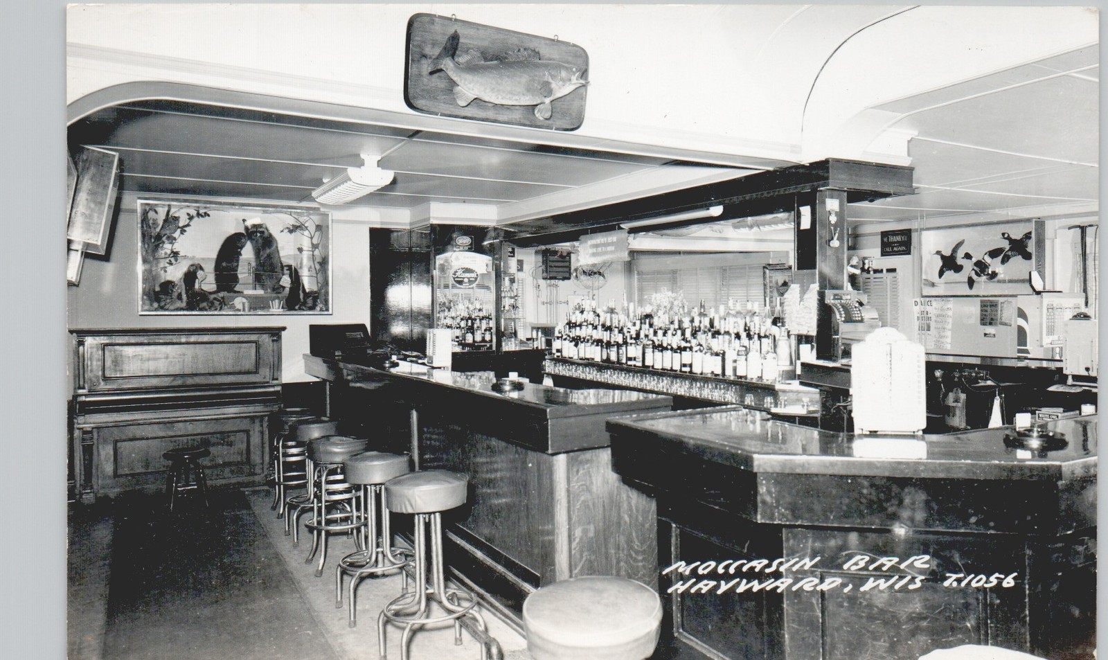 MOCCASIN BAR hayward wi c1950 postcard wisconsin real photo rppc saloon