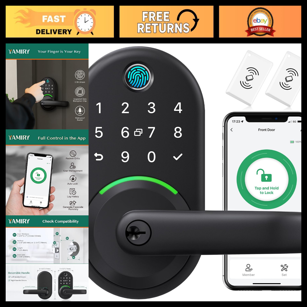 Smart Door Handle Lock with Keypad, Yamiry Fingerprint Knob for Front Door