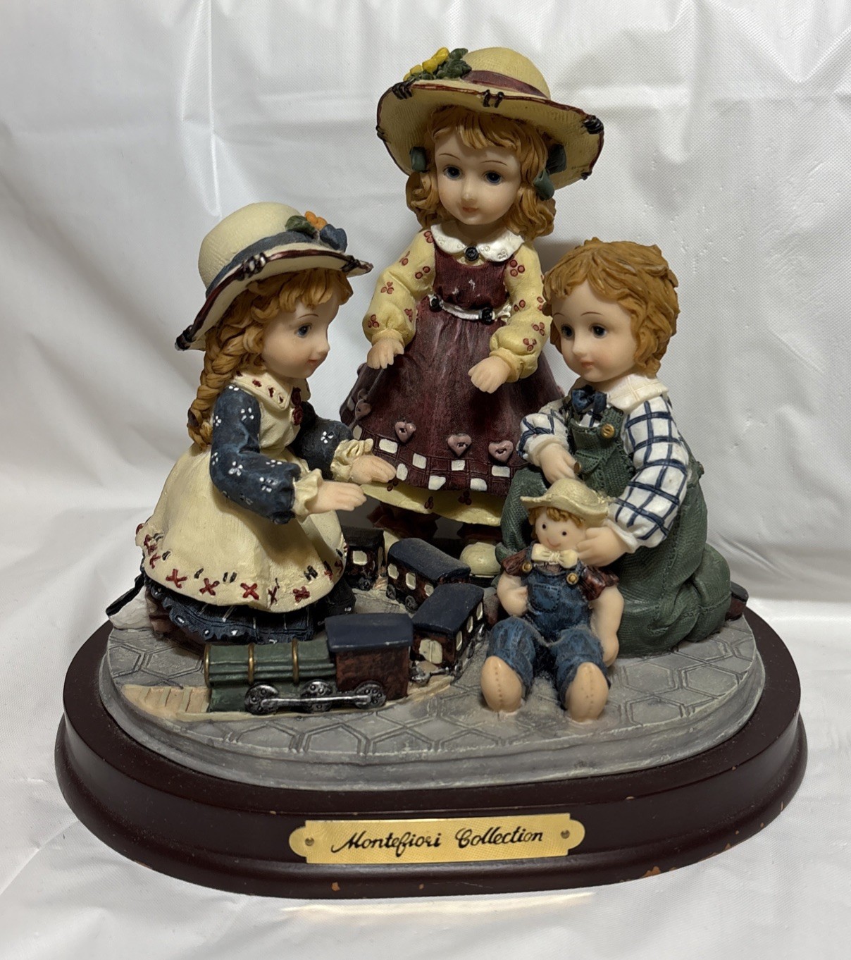 Vntg Montefiori Collection, 7” Children play w/Train Figurine~Hand crafted Italy