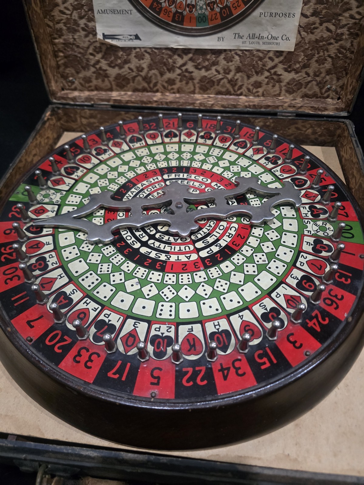 1920\'s VINTAGE ROULETTE WHEEL ANTIQUE COLLECTABLE  - ALL-IN-ONE CO. ST. LOUIS