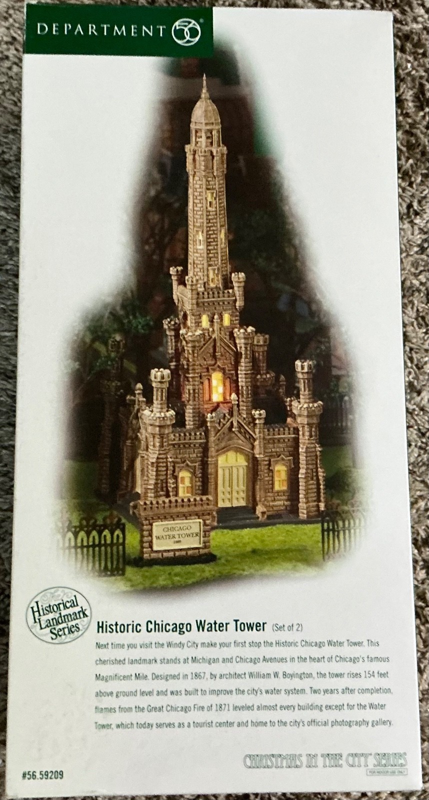 Department 56 HISTORIC CHICAGO WATER TOWER Christmas In The City 59209 NIB
