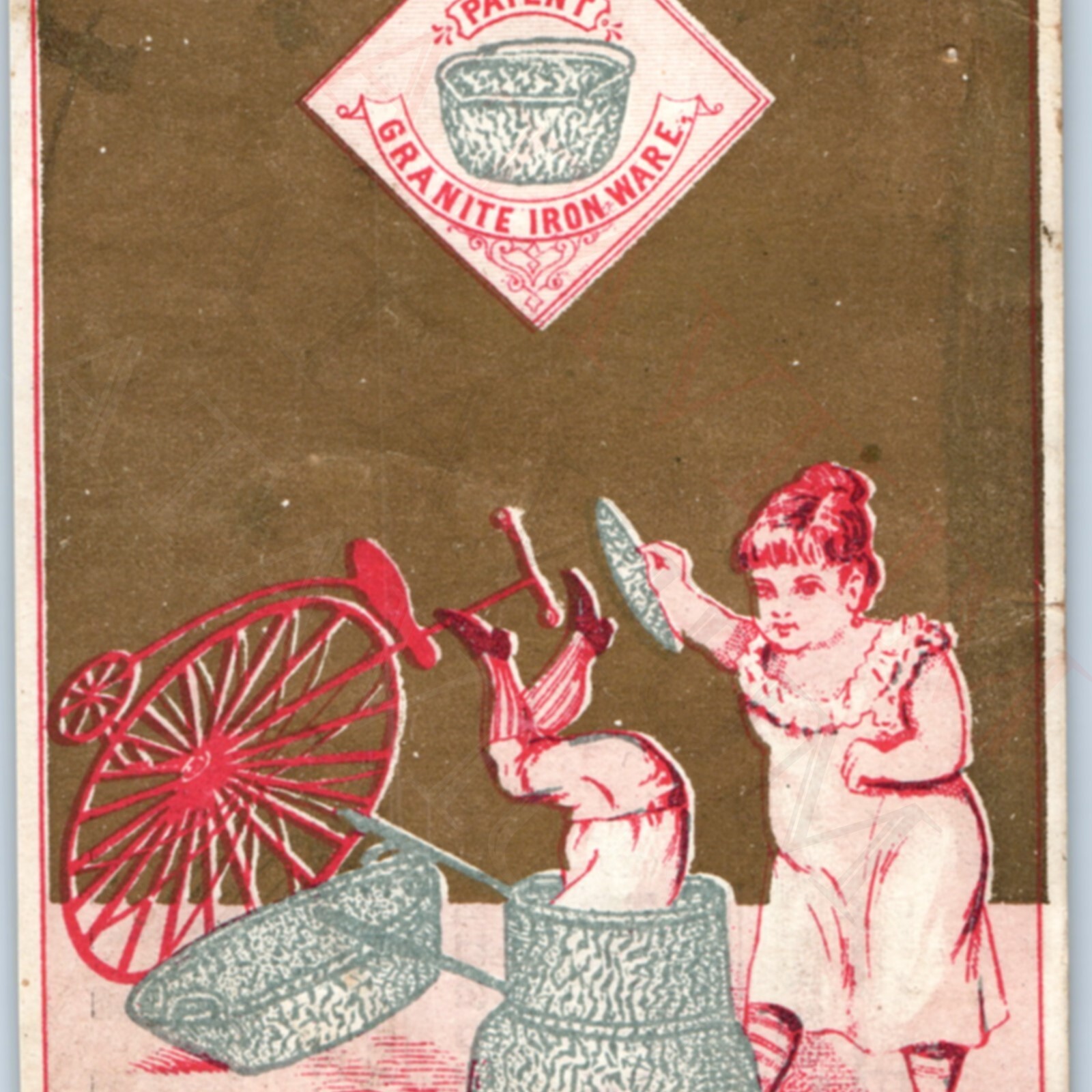 Vtg Akron OH Paige Brothers Hardware Granite Ironware Victorian Trade Card