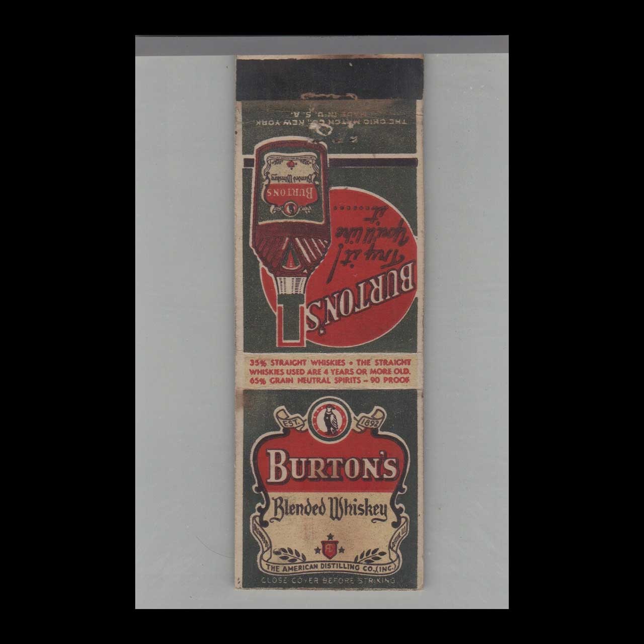 Matchbook Cover Liquor Burton's Blended Whiskey #2