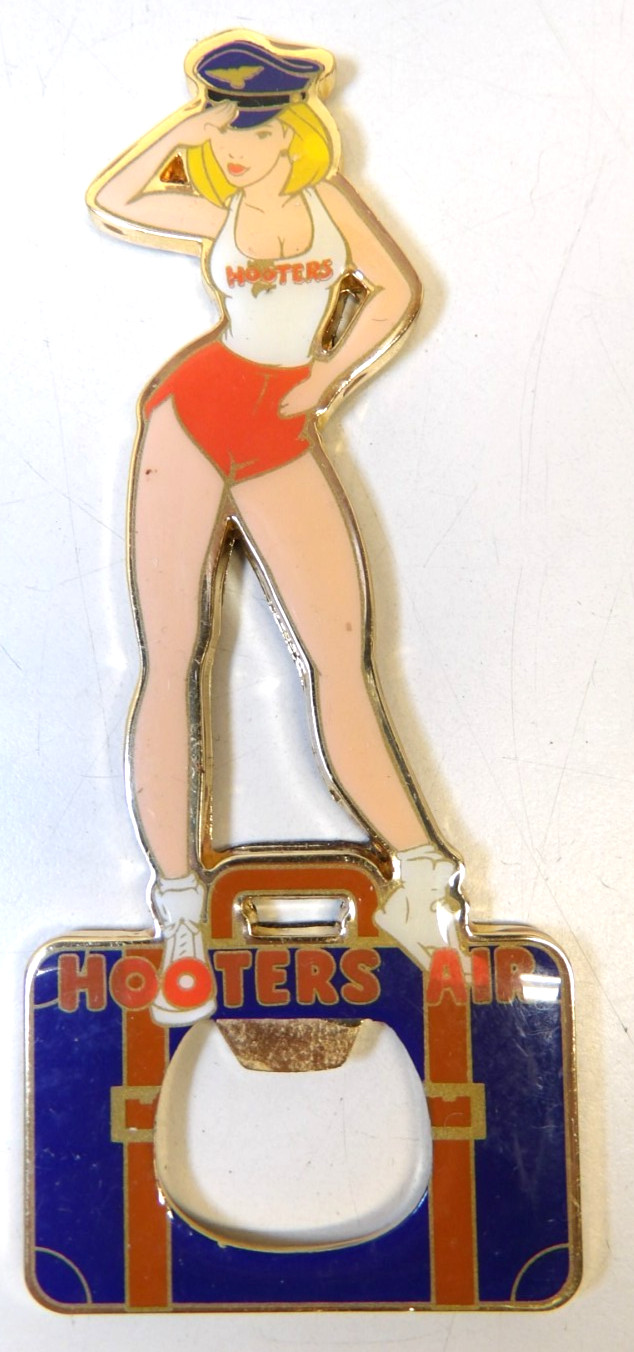 Hooters Air Hostess Enamel Metal Bottle Opener Magnet Hooters  Girl Collectible