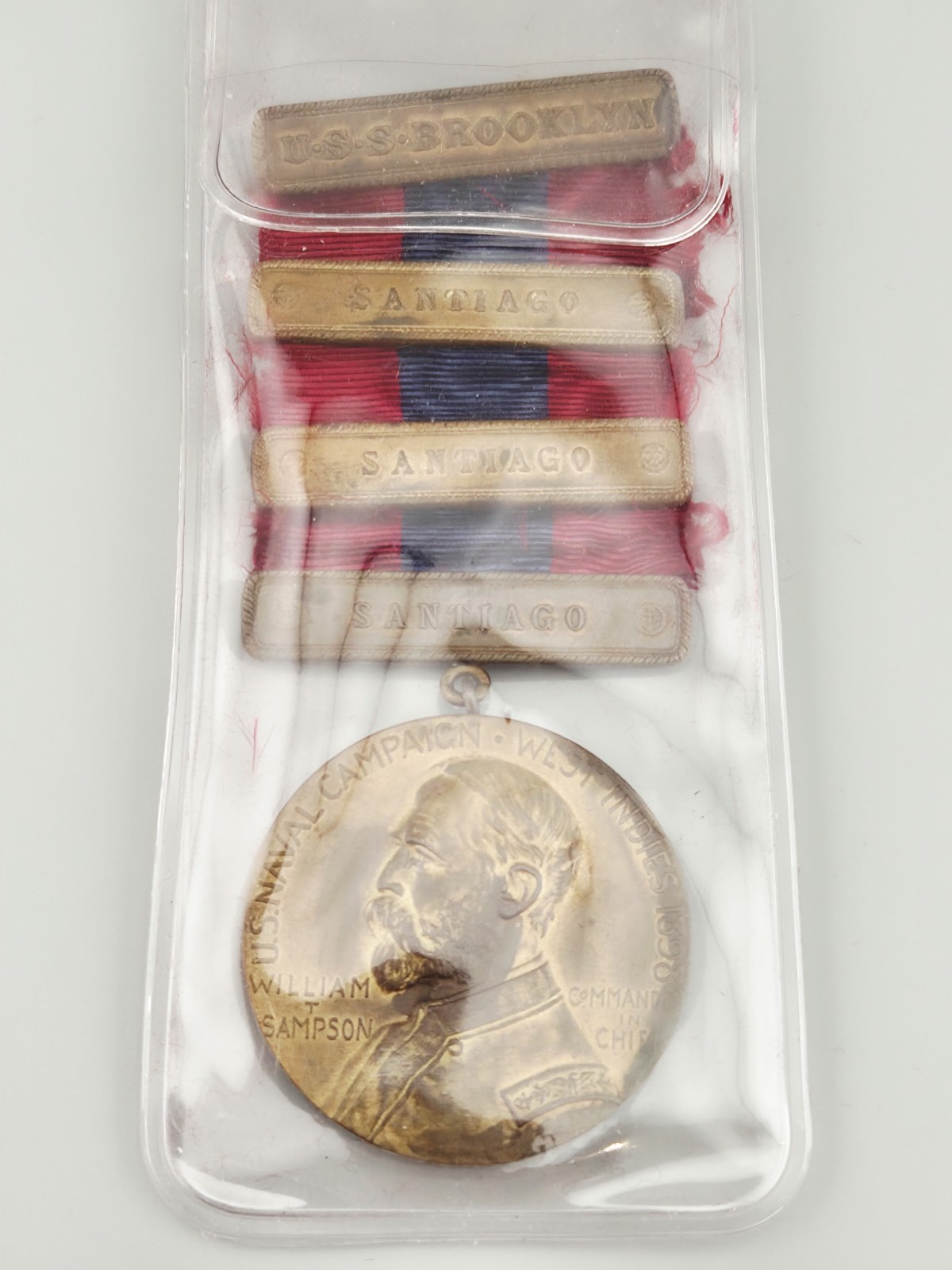 Rare Named Sampson Medal U.S.S. Brooklyn & 3 Santiago Clasps