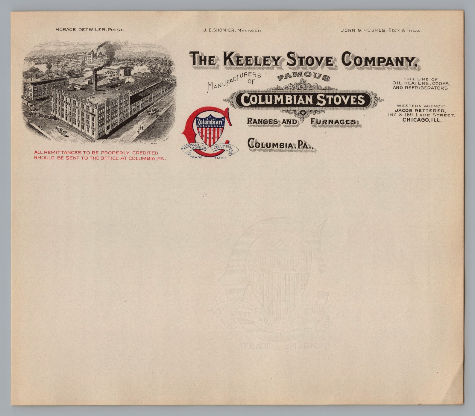 Antique Keeley Stove Company Illustrated Letterhead Columbian Stoves Columbia PA