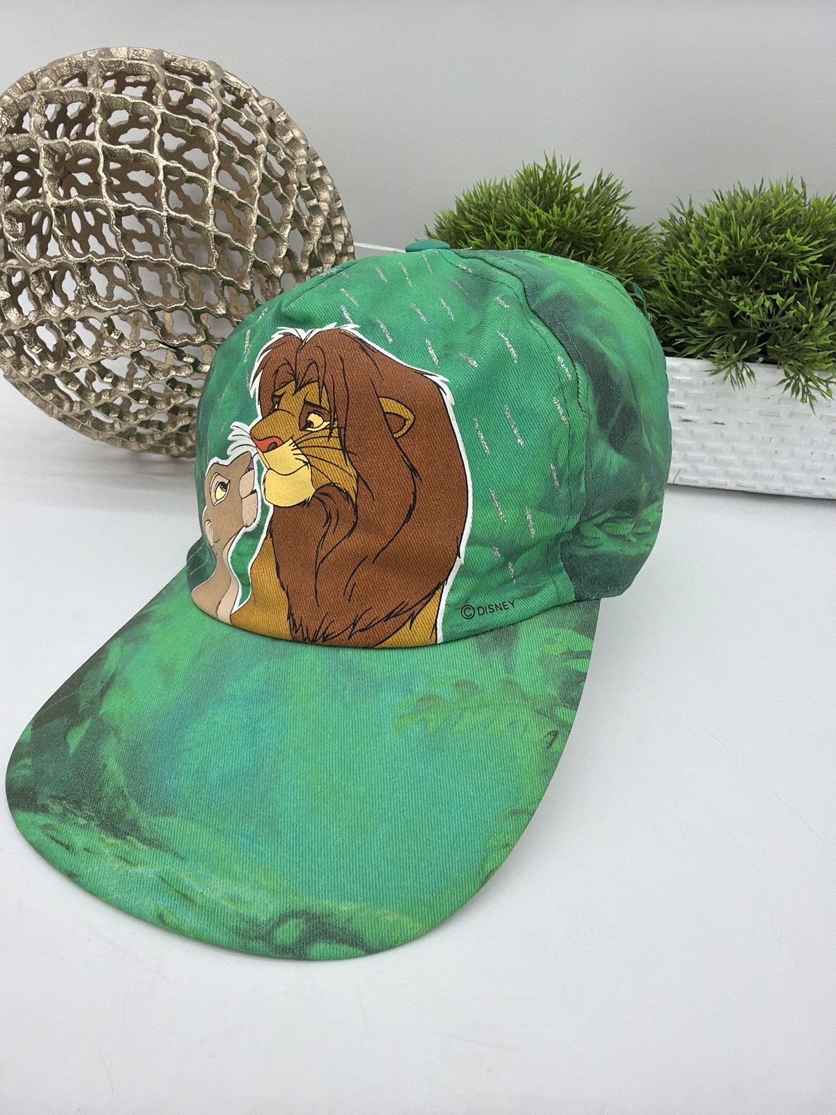 Vintage 90s Disney Store Lion King Simba Nala Jungle Print Baseball Cap NWT