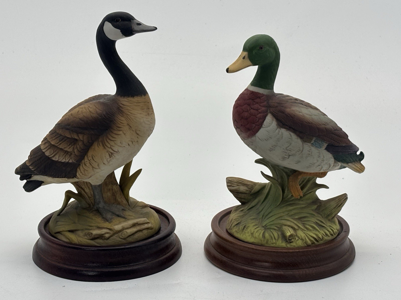 Vintage Andrea by Sadek Canada Goose Mallard Duck Figurines Japan Wood Bases