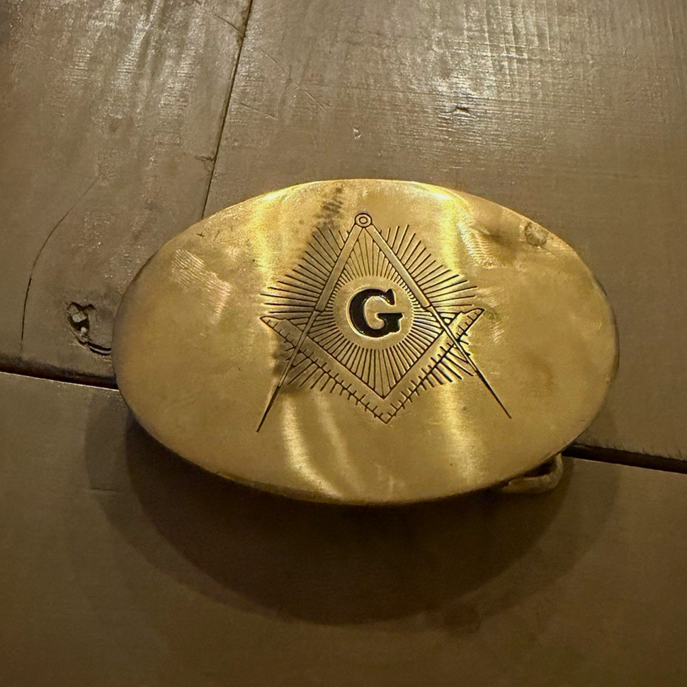 Vintage 1978 Baron Masonic Belt Buckle Solid Brass Freemason Square Compass G