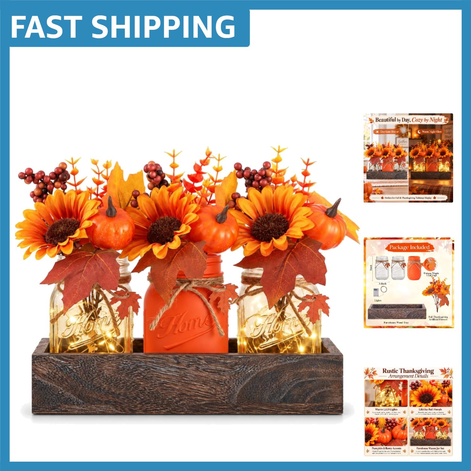 Versatile Fall Thanksgiving Table Decor with Mason Jars & Floral Accents